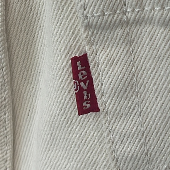 Levis Jeans Wedgie Straight No Waistband beige cream raw hem button fly sz 28 - Picture 13 of 17